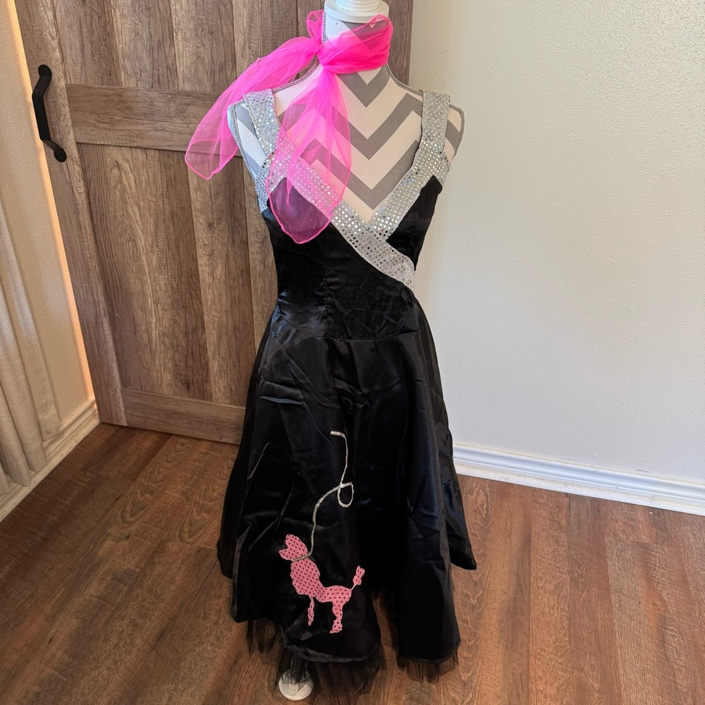 50’s poodle skirt black pink sock hop car hop costume dress medium rockabilly